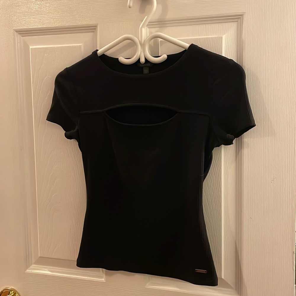 Guess Keyhole Fitted T-Shirt XS Black